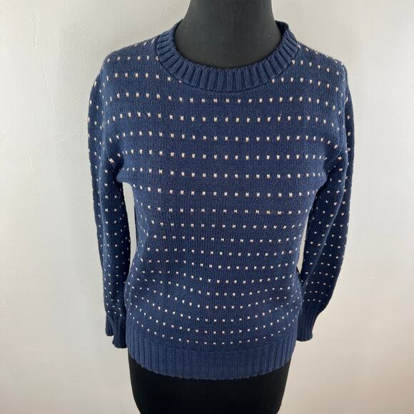 VINTAGE Kreeger & Sons Blue Crew Dot Long Sleeve Cotton Pullover Sweater M VTG - Picture 5 of 7